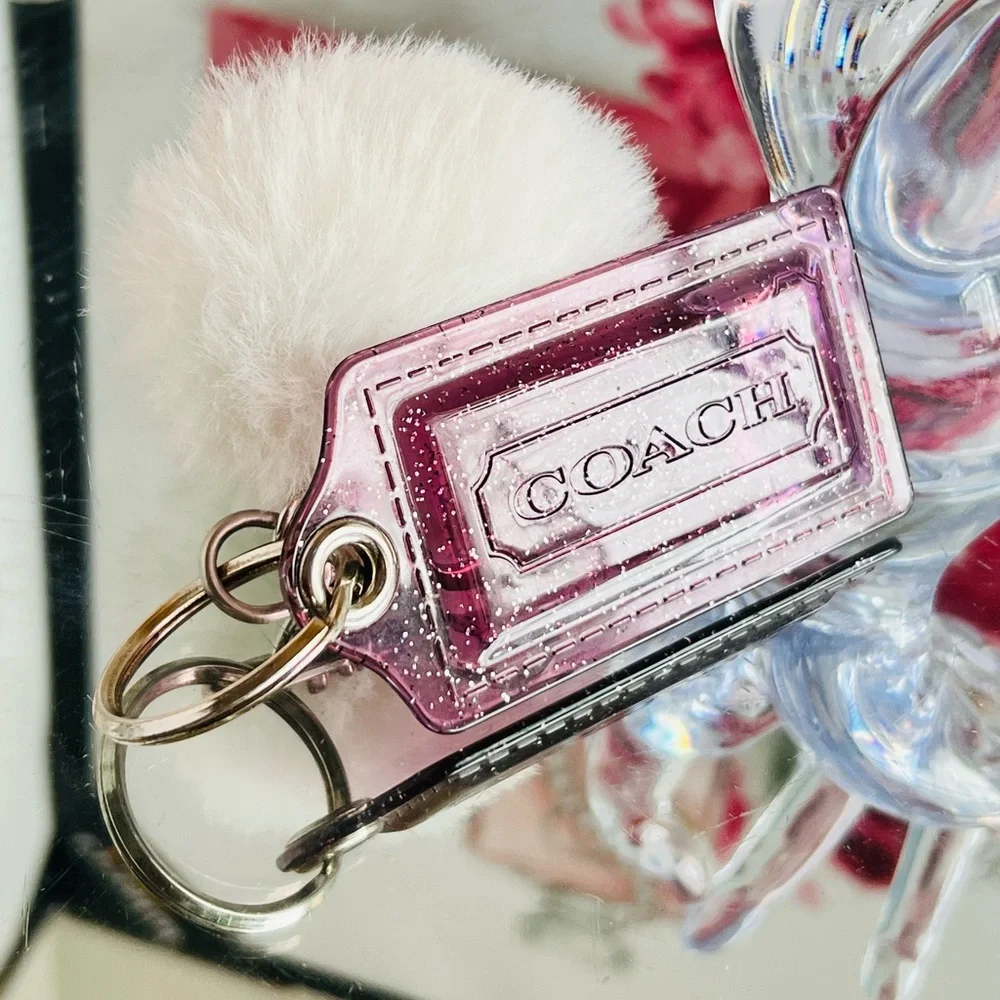 Coach Purple Glitter Key Holder with unbranded White Pom Pom
